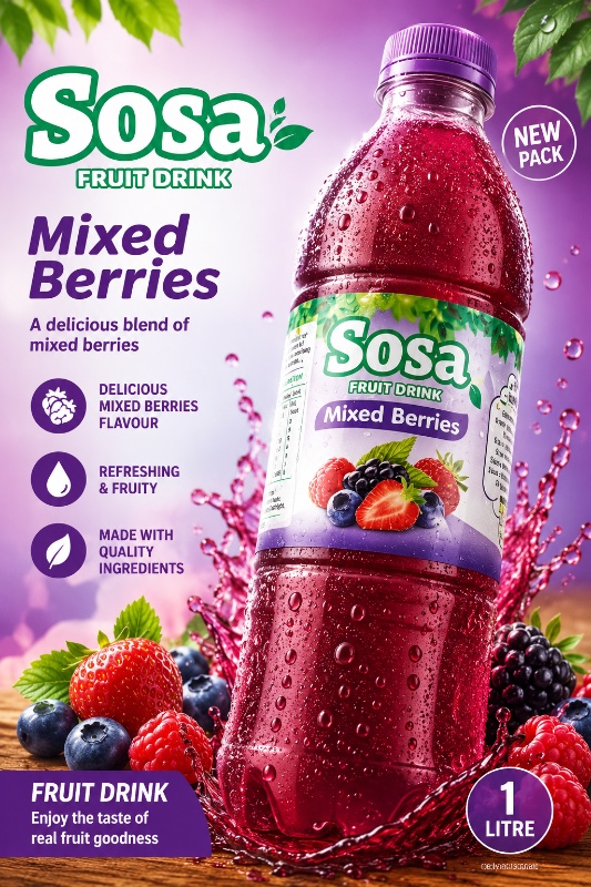 Sosa Fruit Drink – Mixed Berries (1 Litre)
