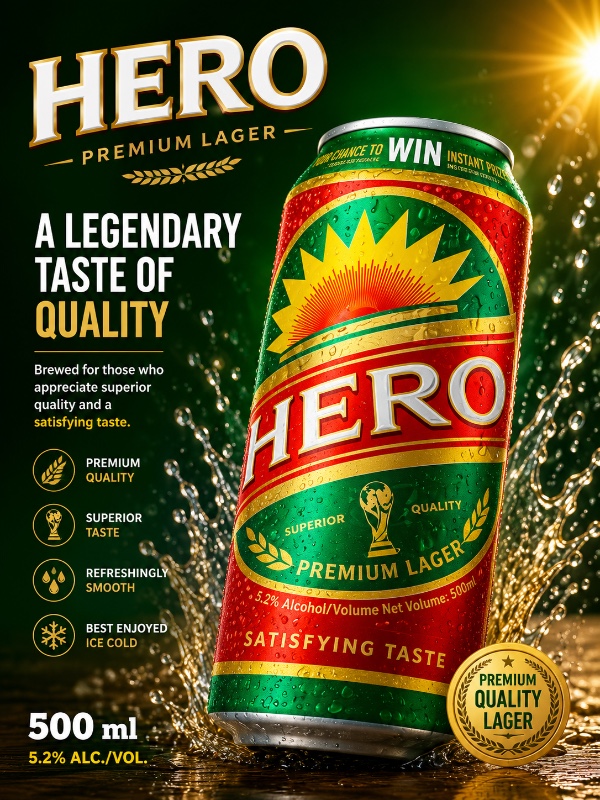 Hero Premium Lager Beer 500ml